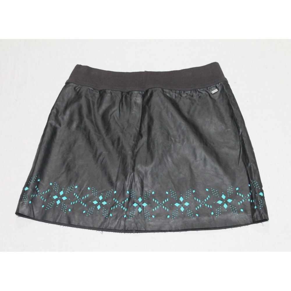 Aeropostale Faux Leather Mini Skirt Medium Black Turquoise Cutout Detail NWT